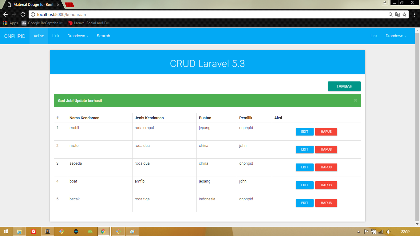 Belajar Laravel : Cara Update Data Pada Laravel 5.3 Untuk Pemula - ONPHPID